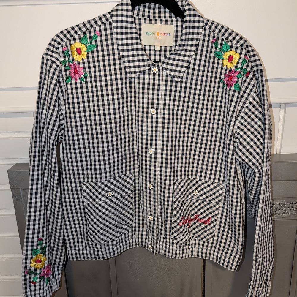 Teddy Fresh Gingham Jacket with Floral Embroidery